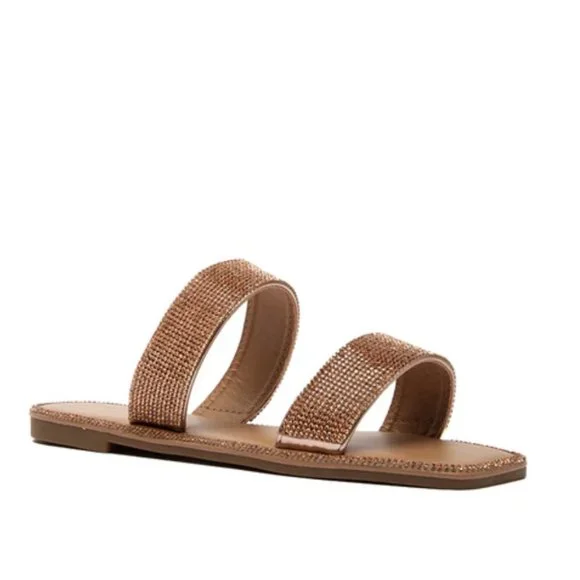 !! NEW !! Embellished Double Strap Square Toe Sandals in Silver - Picture 10 of 12